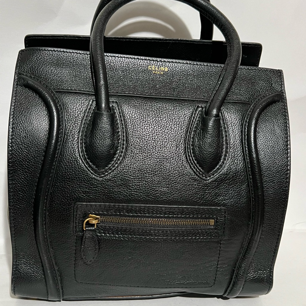Black Leather Bag With Top Handles